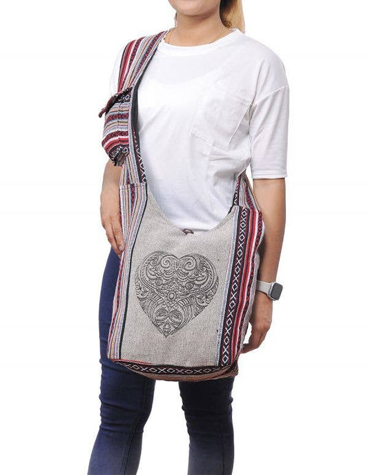 Tribal Heart Printed Bohemian Hippie Boho Crossbody Hobo Bag