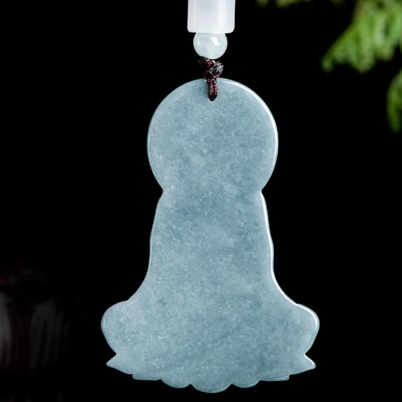 High-grade Natural Jadeite Blue Water Amitabha Pendant Hand-carved Tathagata Buddha Patron Saint Men's and Women's Necklaces