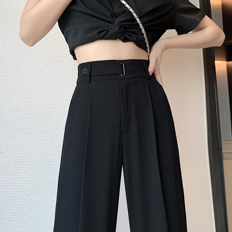 Summer Women's Casual Pants Wide Leg Pants Elegant Office Lady High Waist Loose Trousers Female