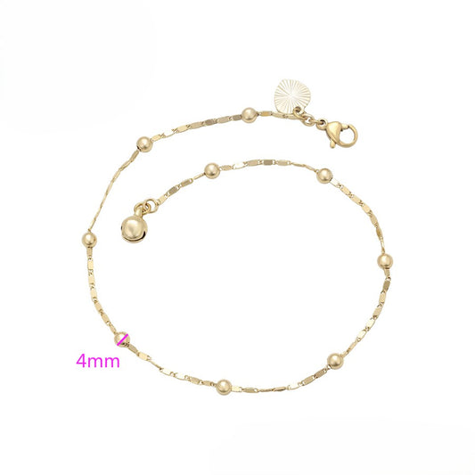 14K Gold Plated Beaded and Textured Link Anklet