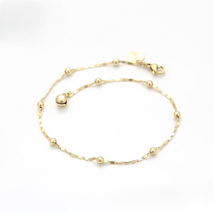14K Gold Plated Beaded and Textured Link Anklet