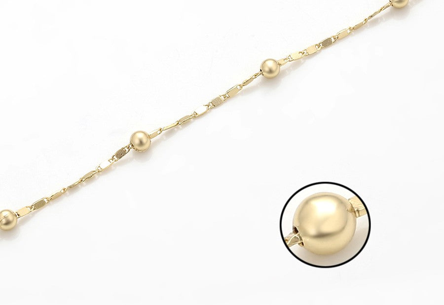 14K Gold Plated Beaded and Textured Link Anklet