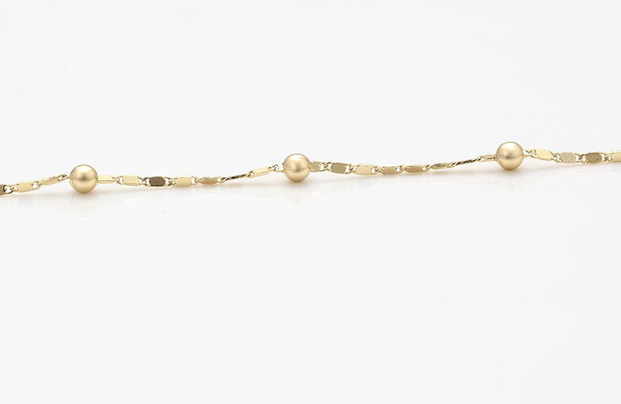 14K Gold Plated Beaded and Textured Link Anklet