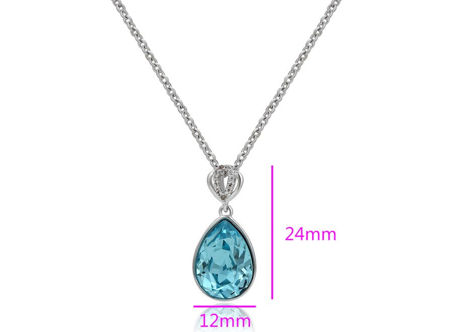 Platinum Plated Blue Crystal Teardrop Pendant Necklace