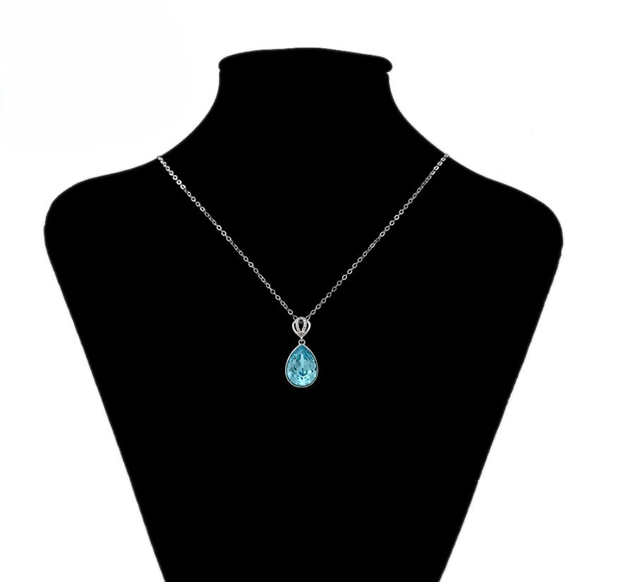 Platinum Plated Blue Crystal Teardrop Pendant Necklace