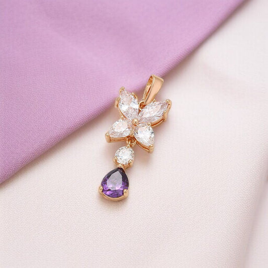 14K Rose Gold Plated Butterfly Pendant & Stud Earrings Set