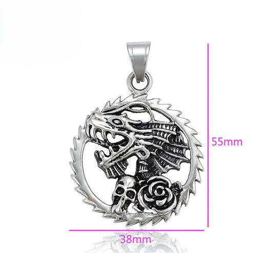Dragon with Skull and Rose Charm in Sterling Silver