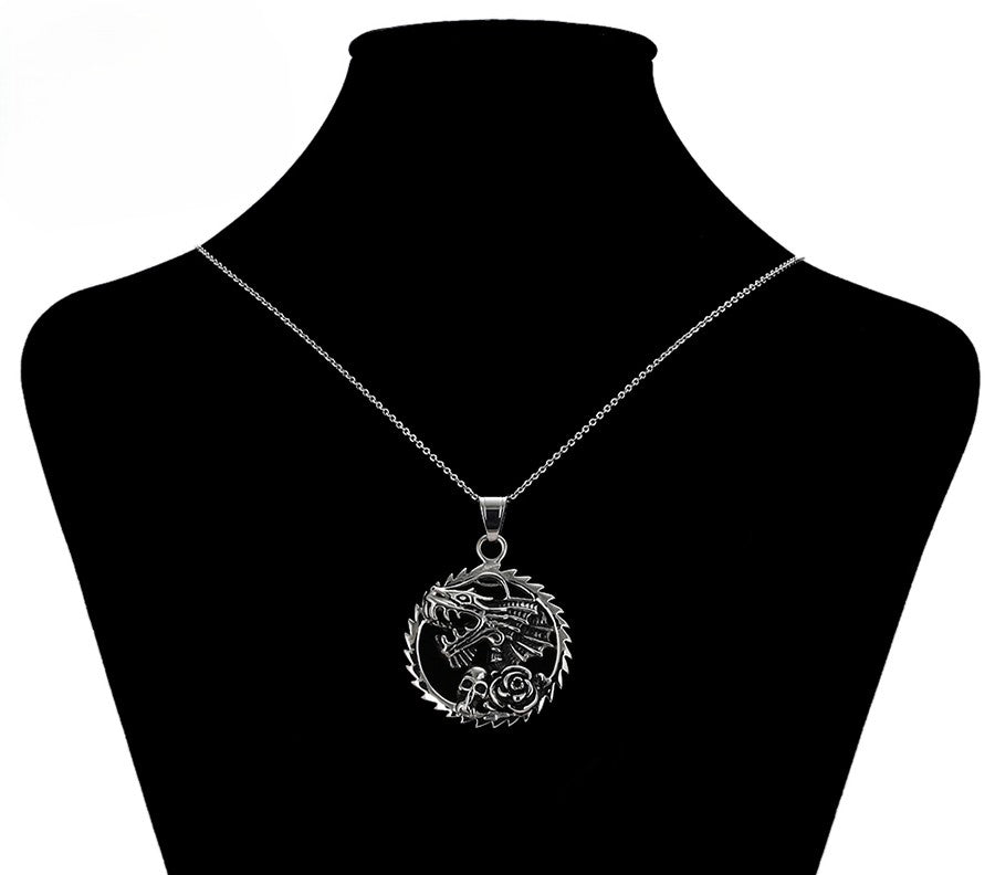 Dragon with Skull and Rose Charm in Sterling Silver