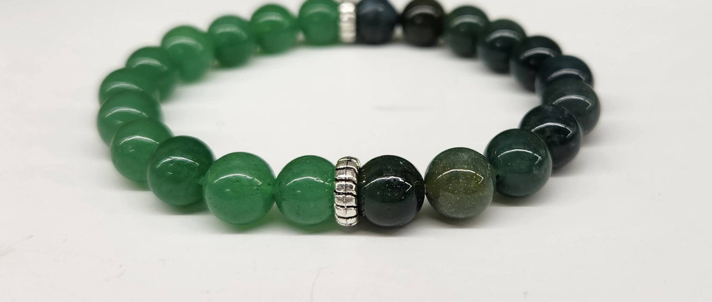 ABUNDANCE - Green Jade & Moss Agate Bracelet 8mm beads