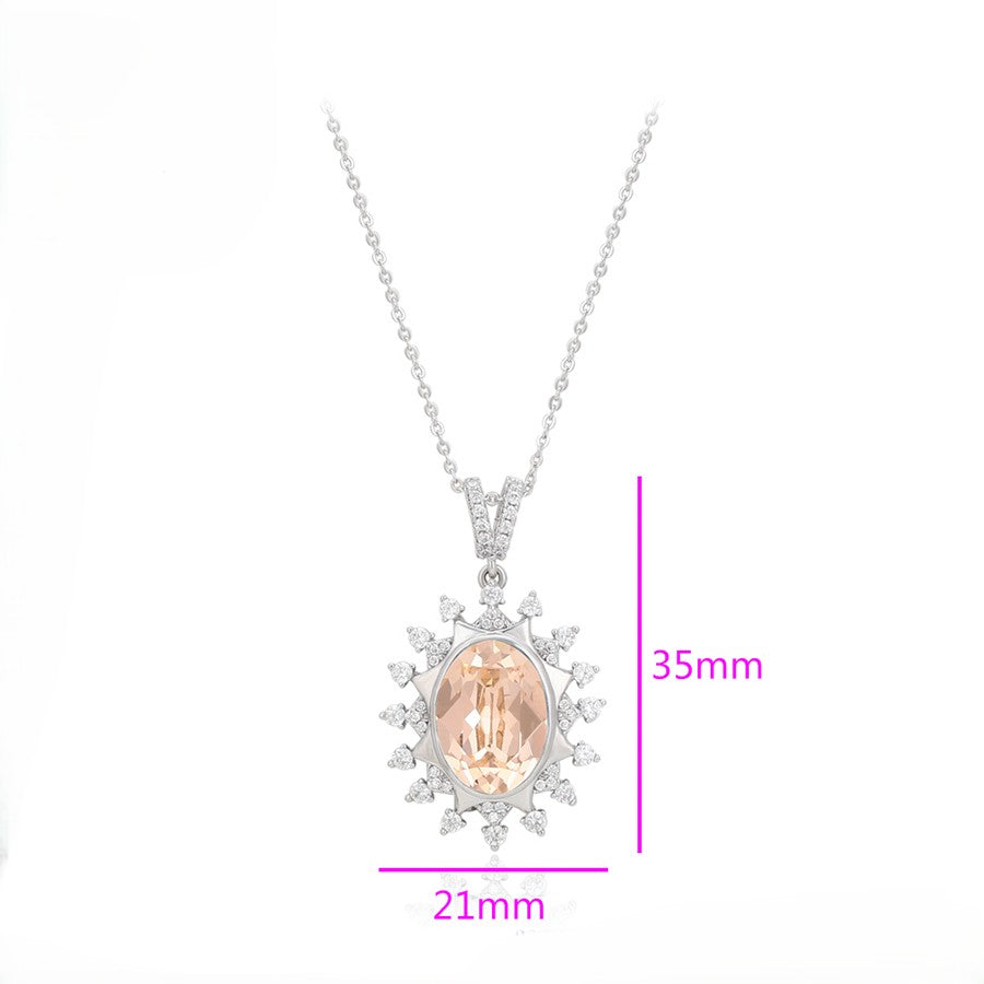 Aurora Champagne Quartz Sunburst Necklace | Platinum Plated Oval Crystal Halo Statement Pendant