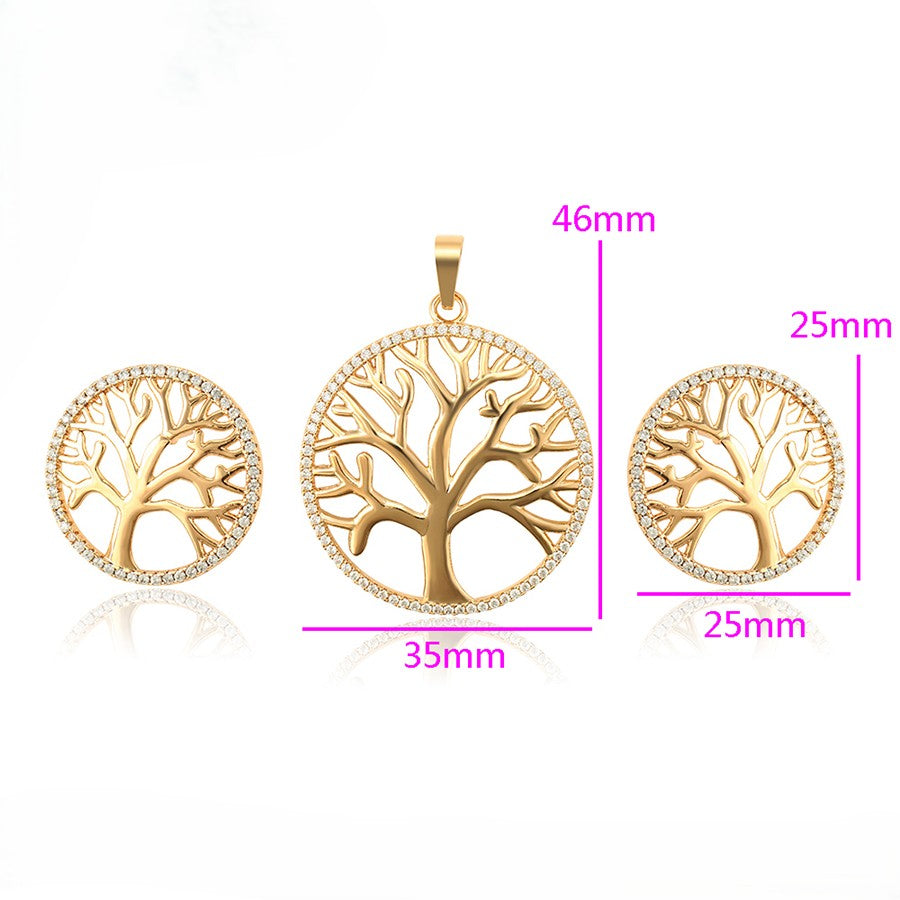 Nature Inspired Gold Tree of Life Round Pendant & Earring Gift Set