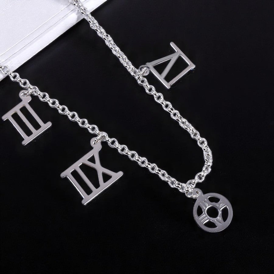 Modern Silver Chain Anklet with Roman Numerals
