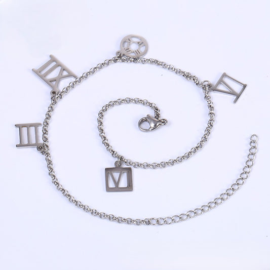Modern Silver Chain Anklet with Roman Numerals