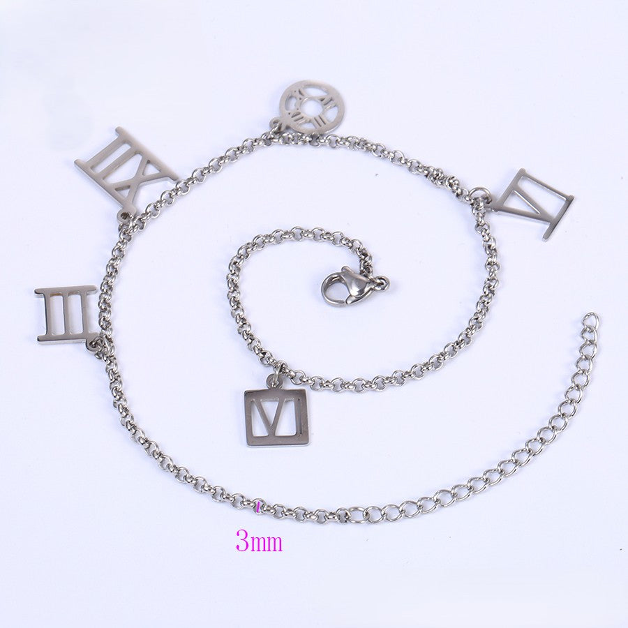 Modern Silver Chain Anklet with Roman Numerals