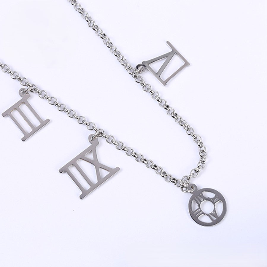 Modern Silver Chain Anklet with Roman Numerals