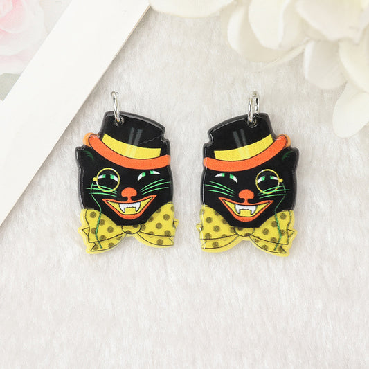 Retro Halloween Earrings — Witch, Black Cat & Pumpkin