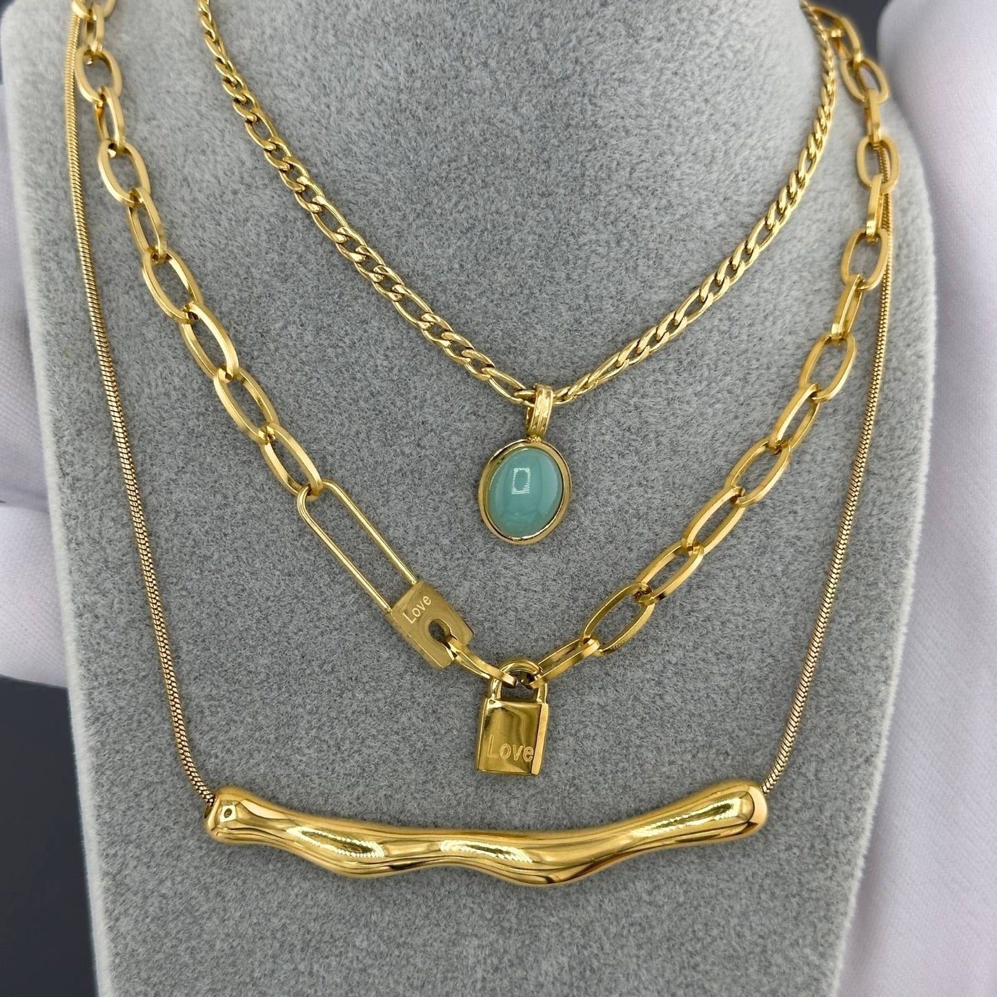 18K gold plated Stainless steel Lock necklace,.