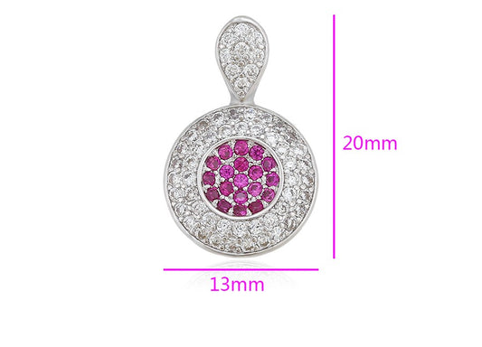 Round Ruby and Diamond Halo Pendant in Platinum Plated