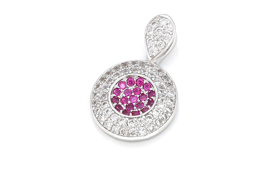 Round Ruby and Diamond Halo Pendant in Platinum Plated