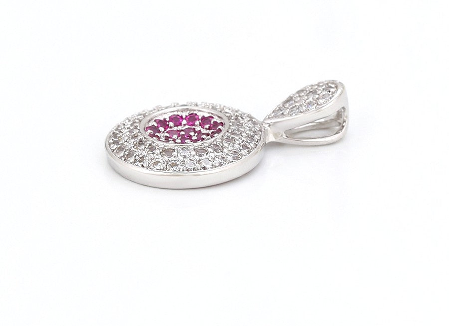 Round Ruby and Diamond Halo Pendant in Platinum Plated