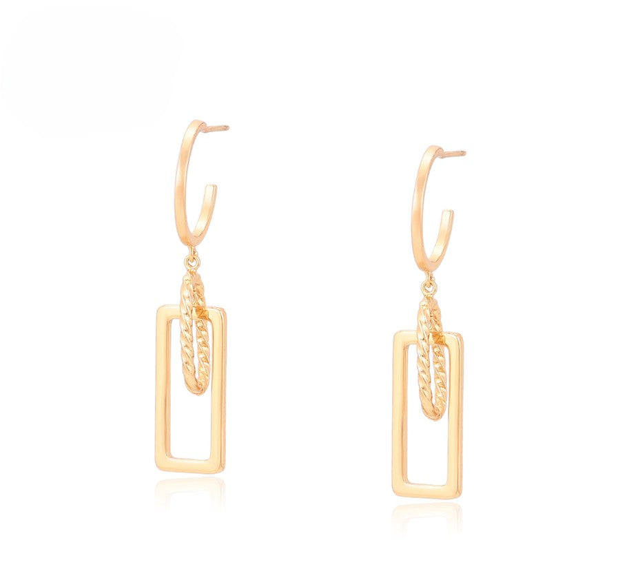 Stylish 18K Gold Plated Rectangle and Chain Earrings
