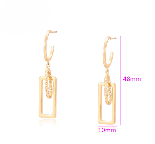 Stylish 18K Gold Plated Rectangle and Chain Earrings