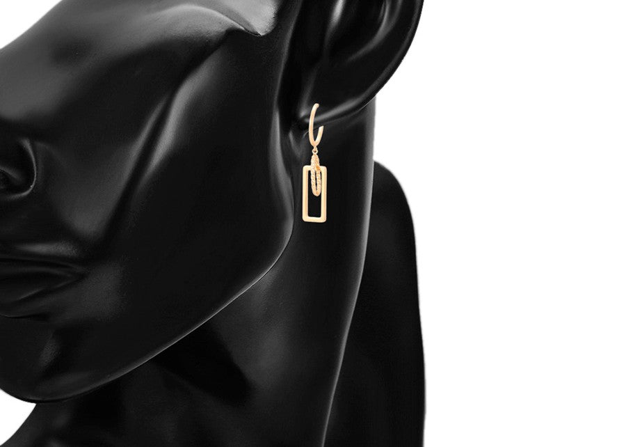 Stylish 18K Gold Plated Rectangle and Chain Earrings
