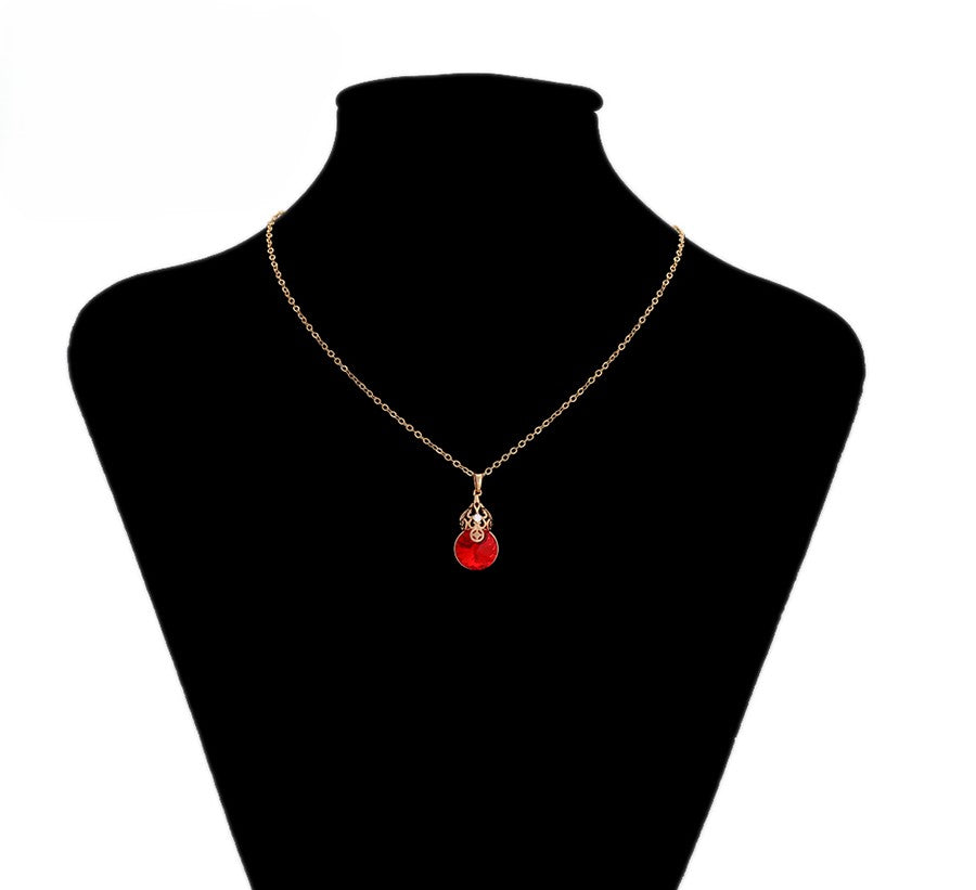 18K Gold Plated Red Crystal Gourd Pendant Necklace & Drop Earrings Set
