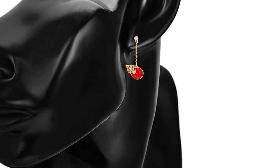 18K Gold Plated Red Crystal Gourd Pendant Necklace & Drop Earrings Set
