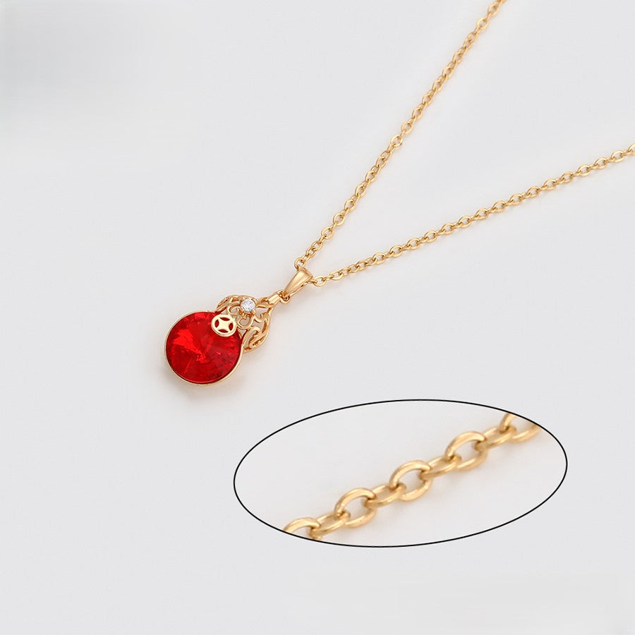 18K Gold Plated Red Crystal Gourd Pendant Necklace & Drop Earrings Set