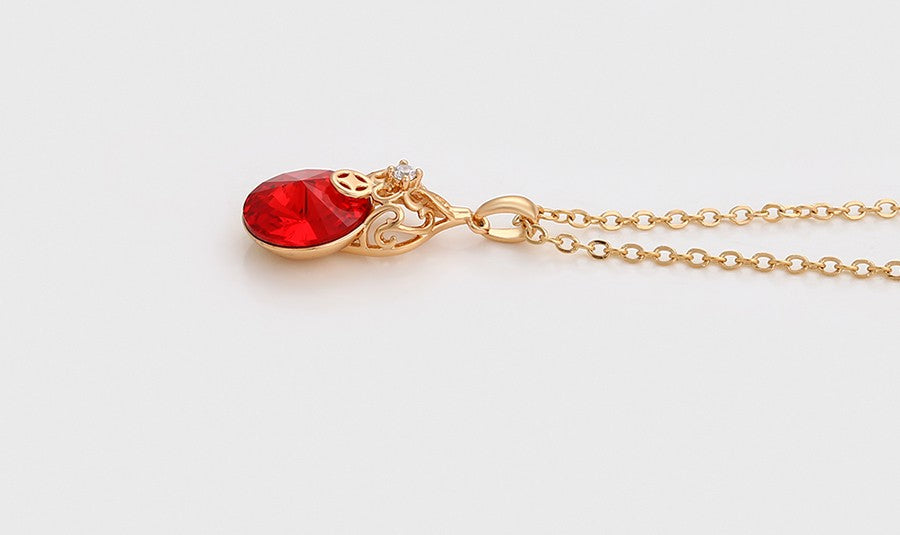 18K Gold Plated Red Crystal Gourd Pendant Necklace & Drop Earrings Set