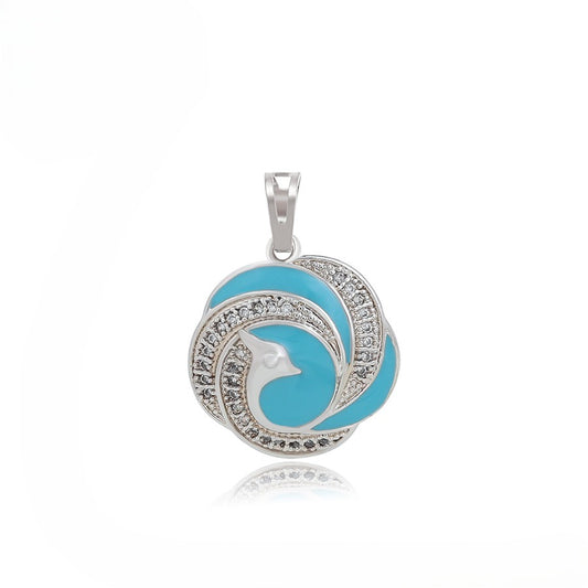 Silver & Turquoise Bird Pendant with Pave Crystals