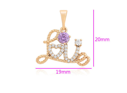 18K Gold Plated "Love" Heart and Gemstone Charm Pendant