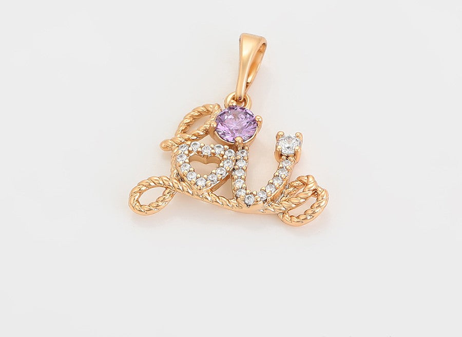 18K Gold Plated "Love" Heart and Gemstone Charm Pendant