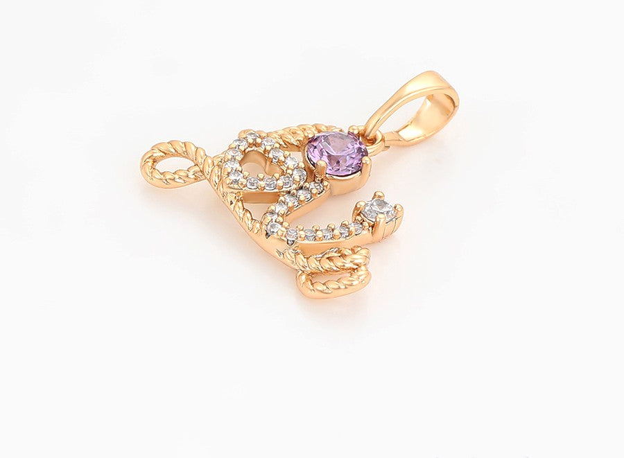 18K Gold Plated "Love" Heart and Gemstone Charm Pendant