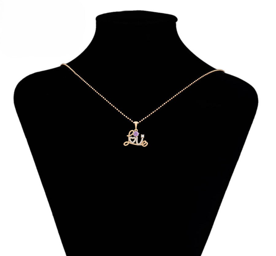 18K Gold Plated "Love" Heart and Gemstone Charm Pendant