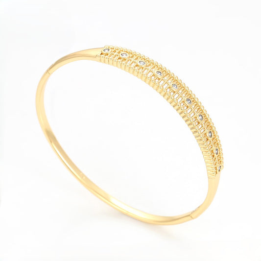 14K Gold Plated Beaded Cable Mesh Bangle