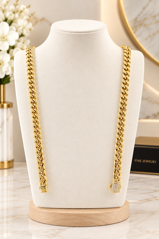 Men's Gold Stainless Steel Cuban Link Chain with Iced Out CZ Clasp