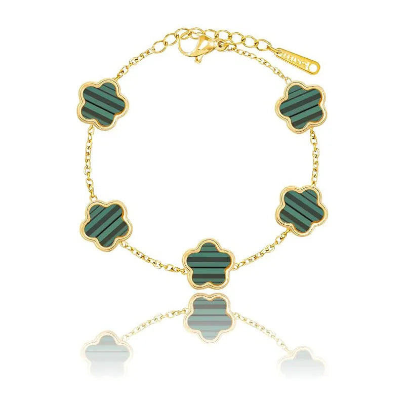 Five Flower Charm Bracelet — Gold Adjustable Chain