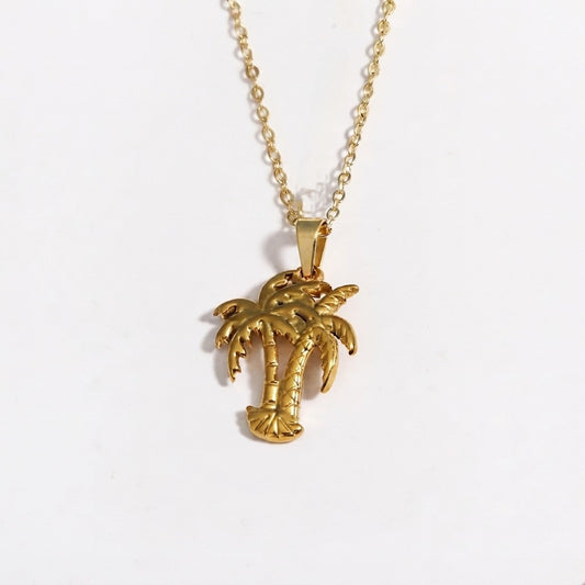 Palm Tree Pendant Necklace — Gold Beach Charm
