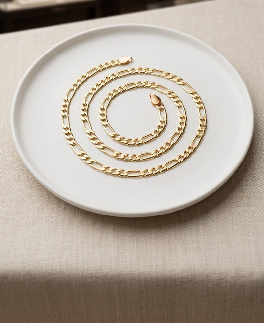 14k gold plated figaro chain, stainless steel figaro necklace, 45cm gold chain, 18 inch figaro link chain