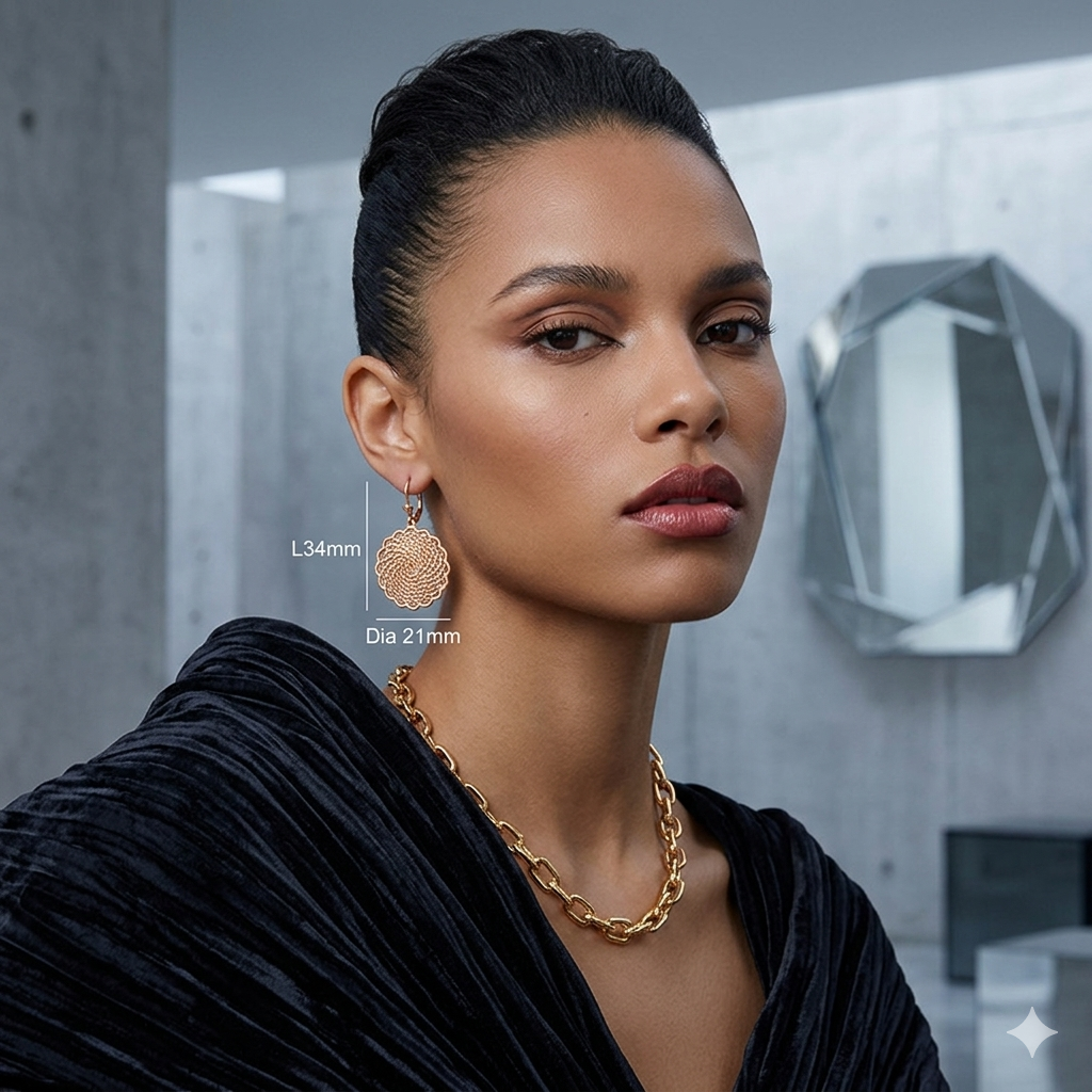 Aura Vintage Filigree Disc Drop Earrings | Rose Gold Plated Woven Textured Lever back Earrings