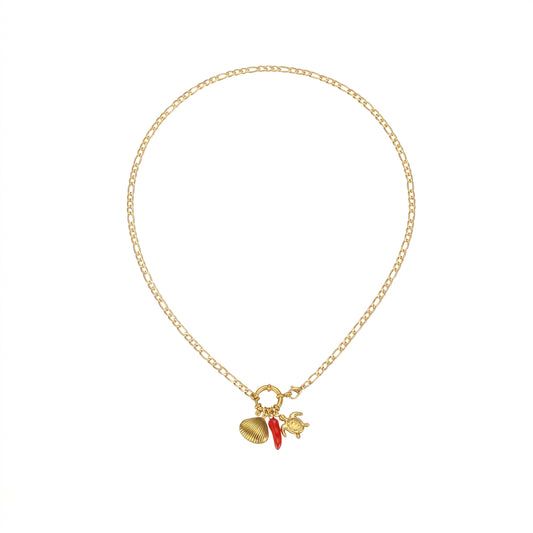 Ocean Charm Necklace — Starfish, Shell & Fish Pendant, Gold Plated