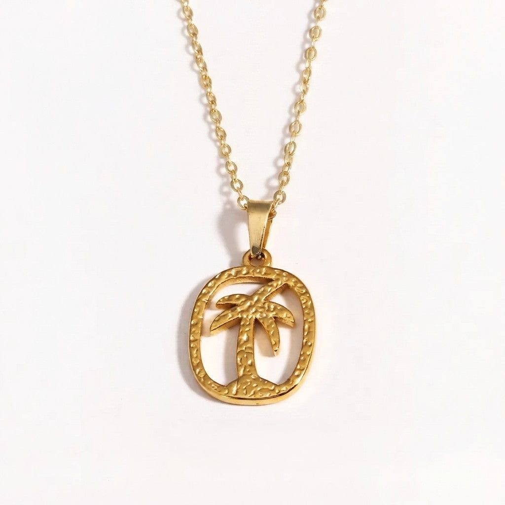 Tropical Surfboard Pendant Necklace - Gold Unisex Beach Pendant
