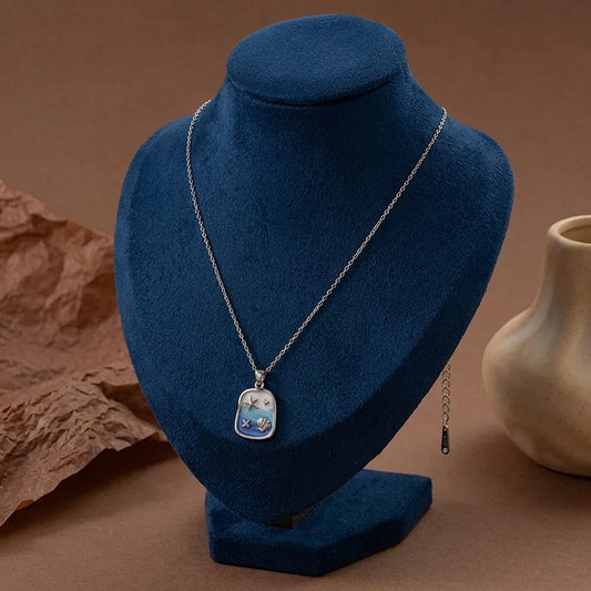 Blue Enamel Starfish Necklace — Ocean Shell Pendant