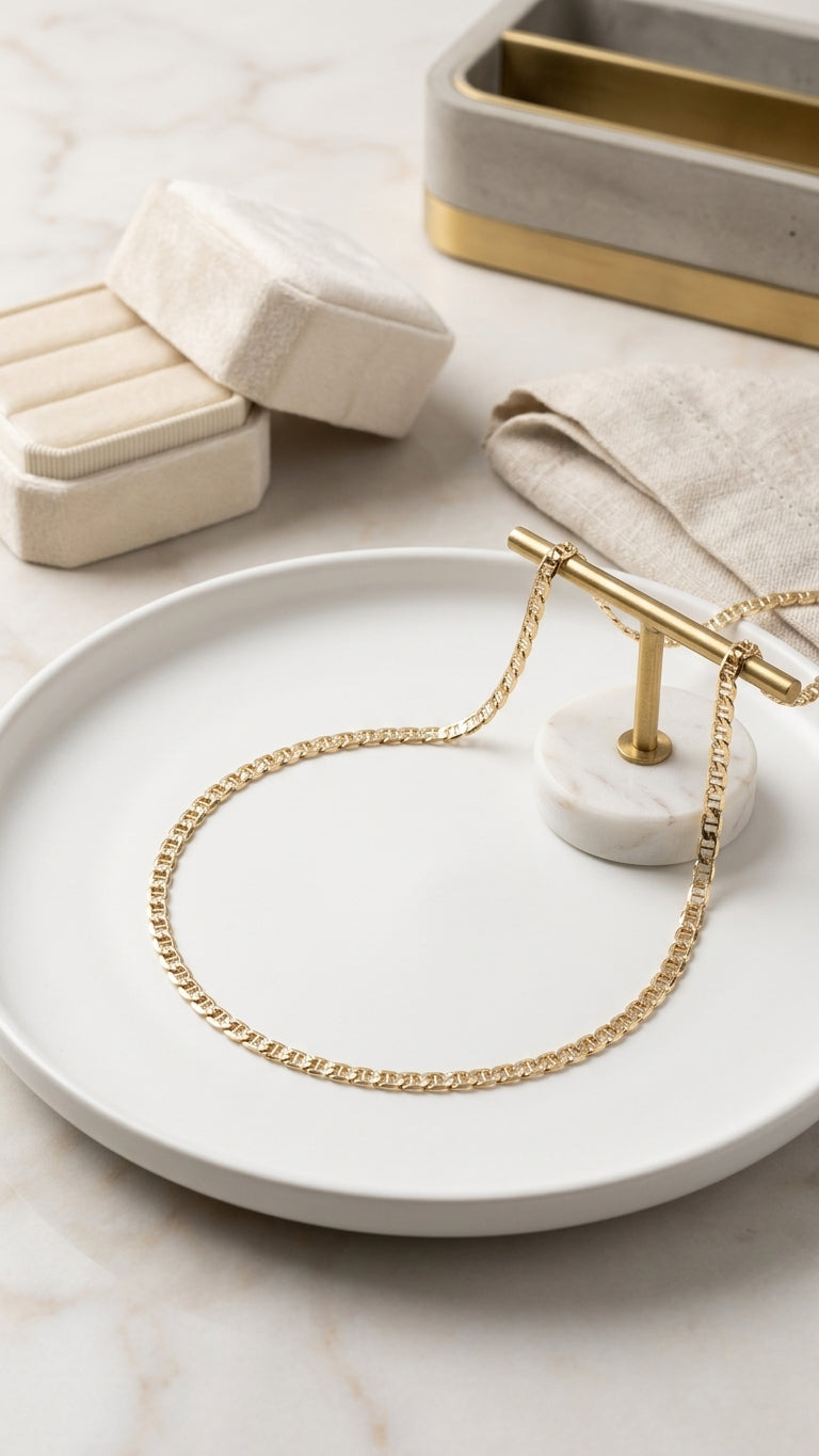 Rose Gold Plated Stainless Steel Mariner Link Chain Necklace (50cm)