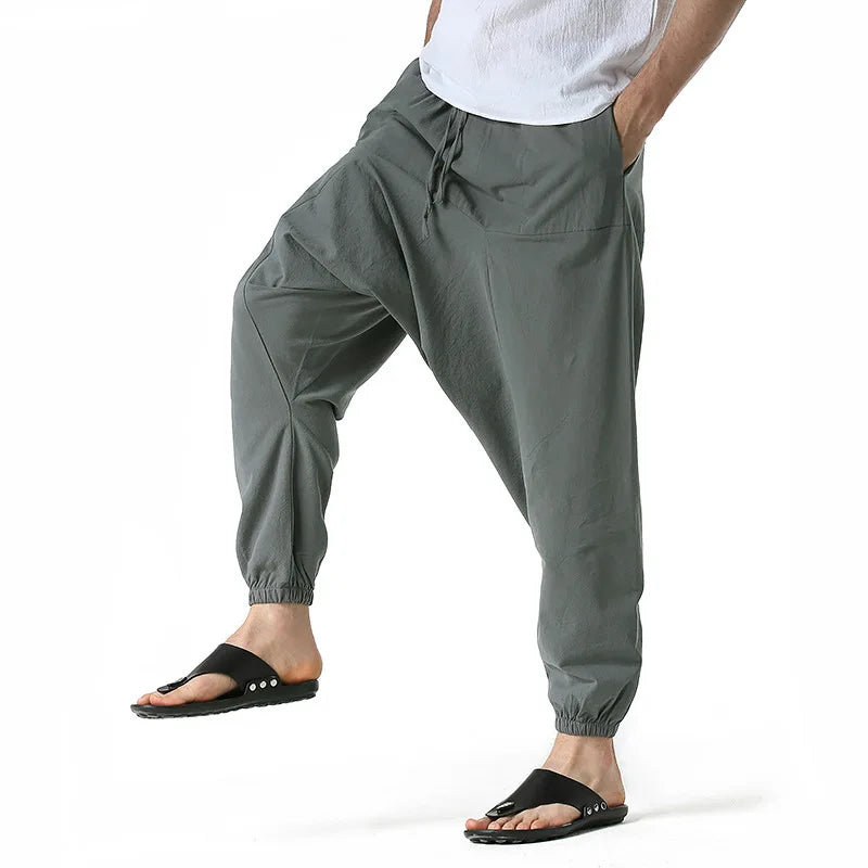 100% Cotton Line Men's Low Crotch Harem Pants Yoga Harem Pants