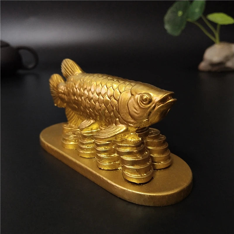 Gold Animals Fish Statues Figurines Lucky Ornaments Home Decoration Chinese Feng Shui Buddha Statue Sculpture Resin Crafts Gifts