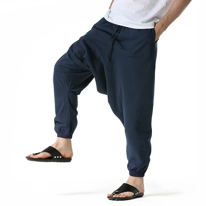 100% Cotton Line Men's Low Crotch Harem Pants Yoga Harem Pants