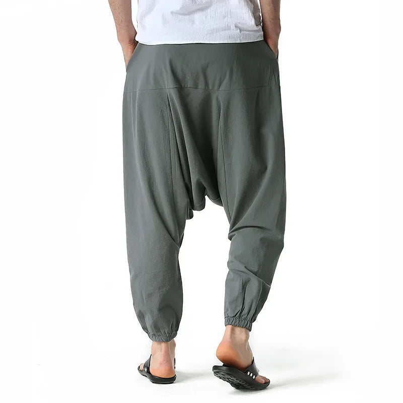 100% Cotton Line Men's Low Crotch Harem Pants Yoga Harem Pants